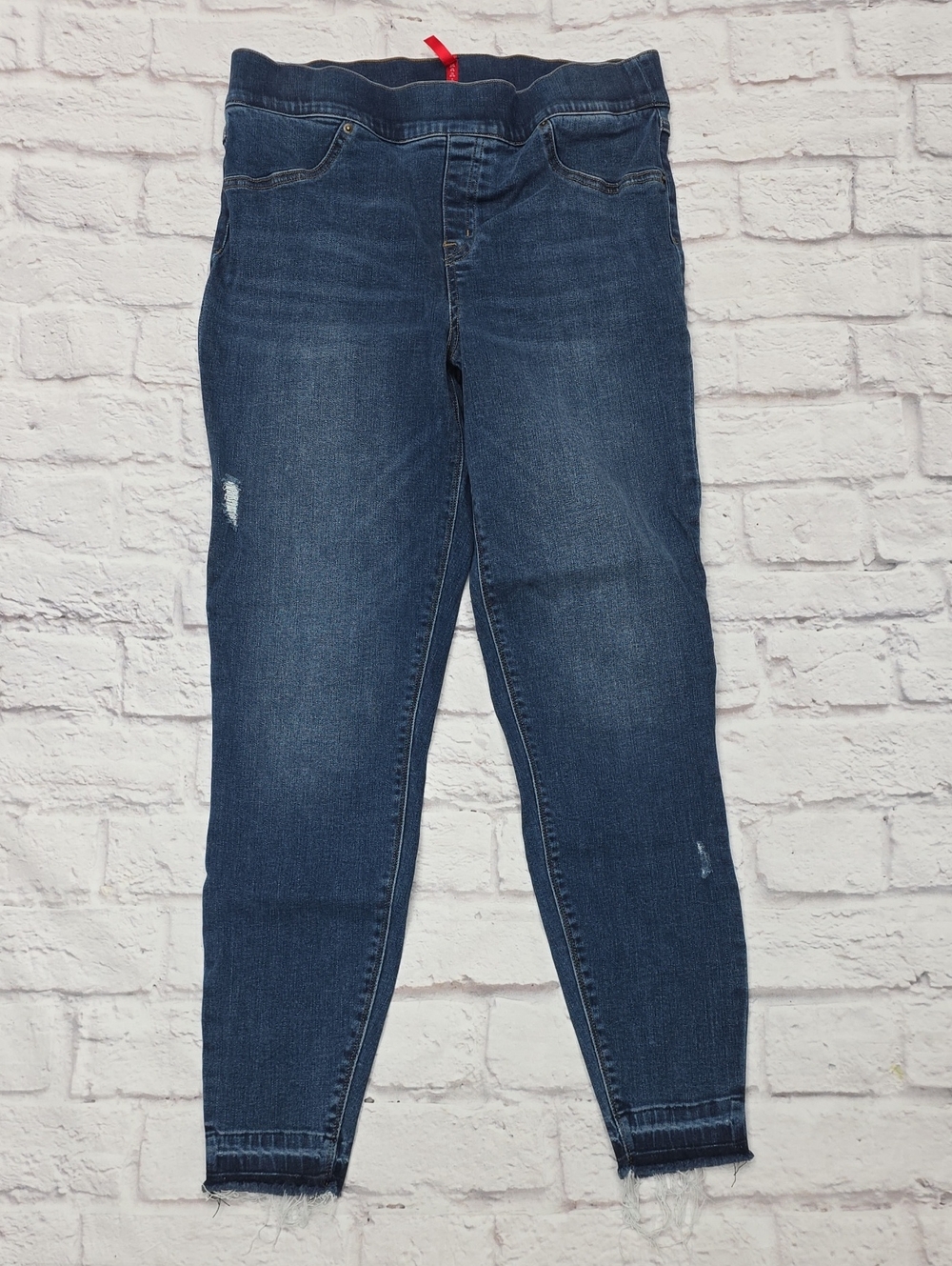 SPANX Dark Blue Skinny Jeans with Subtle Distress